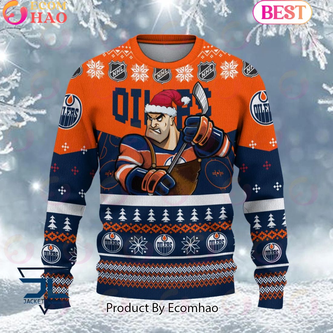 NHL Edmonton Oilers Angry Mascot Design Ugly Sweater