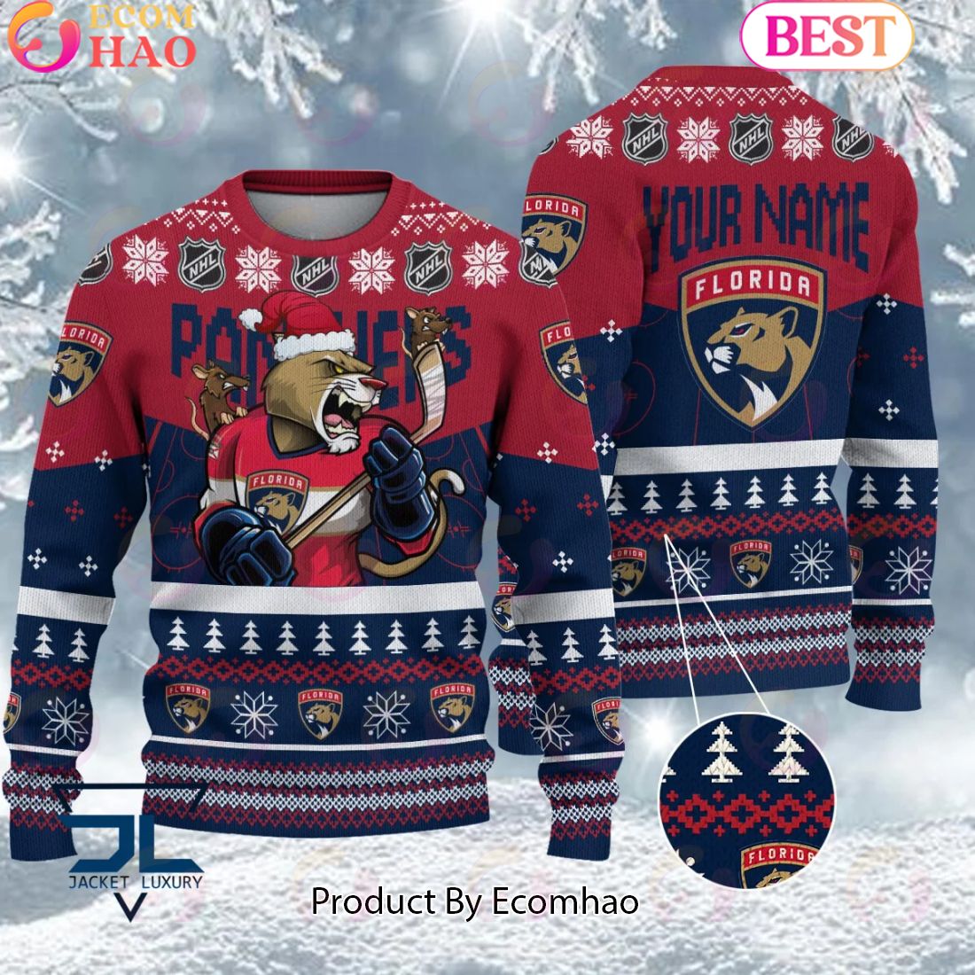 NHL Florida Panthers Angry Mascot Design Ugly Sweater