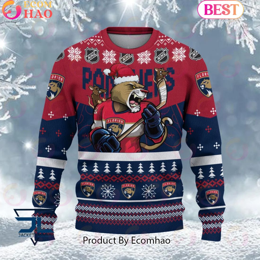 NHL Florida Panthers Angry Mascot Design Ugly Sweater