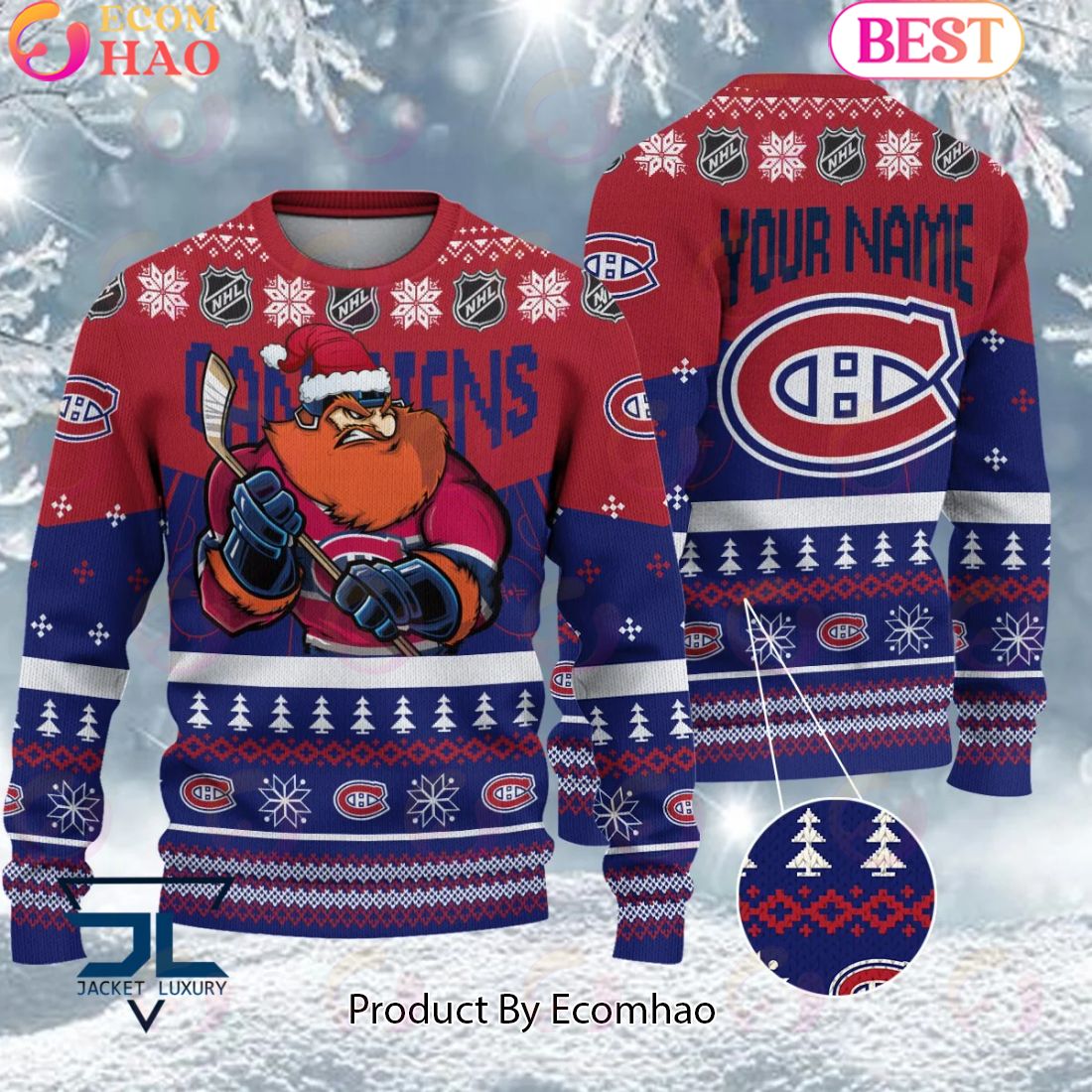 NHL Montreal Canadiens Angry Mascot Design Ugly Sweater