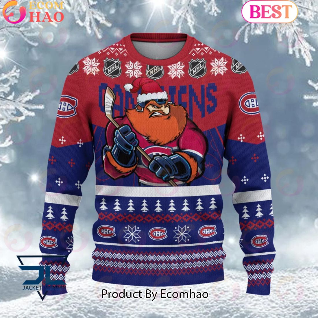 NHL Montreal Canadiens Angry Mascot Design Ugly Sweater