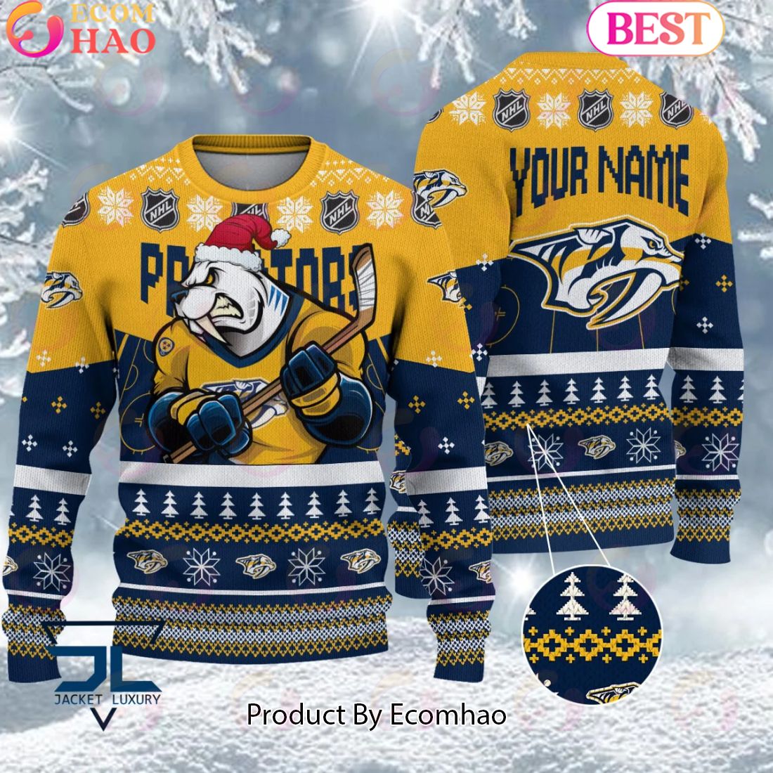 NHL Nashville Predators Angry Mascot Design Ugly Sweater