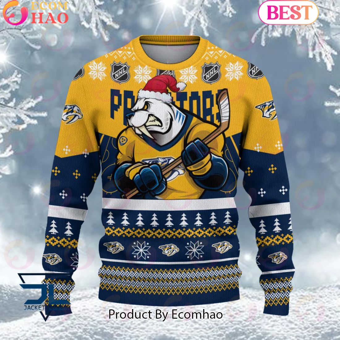 NHL Nashville Predators Angry Mascot Design Ugly Sweater