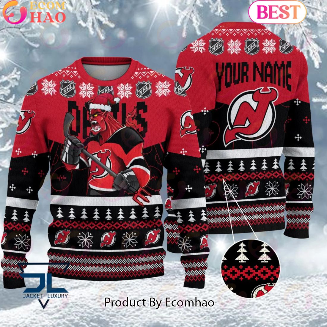 NHL New Jersey Devils Angry Mascot Design Ugly Sweater