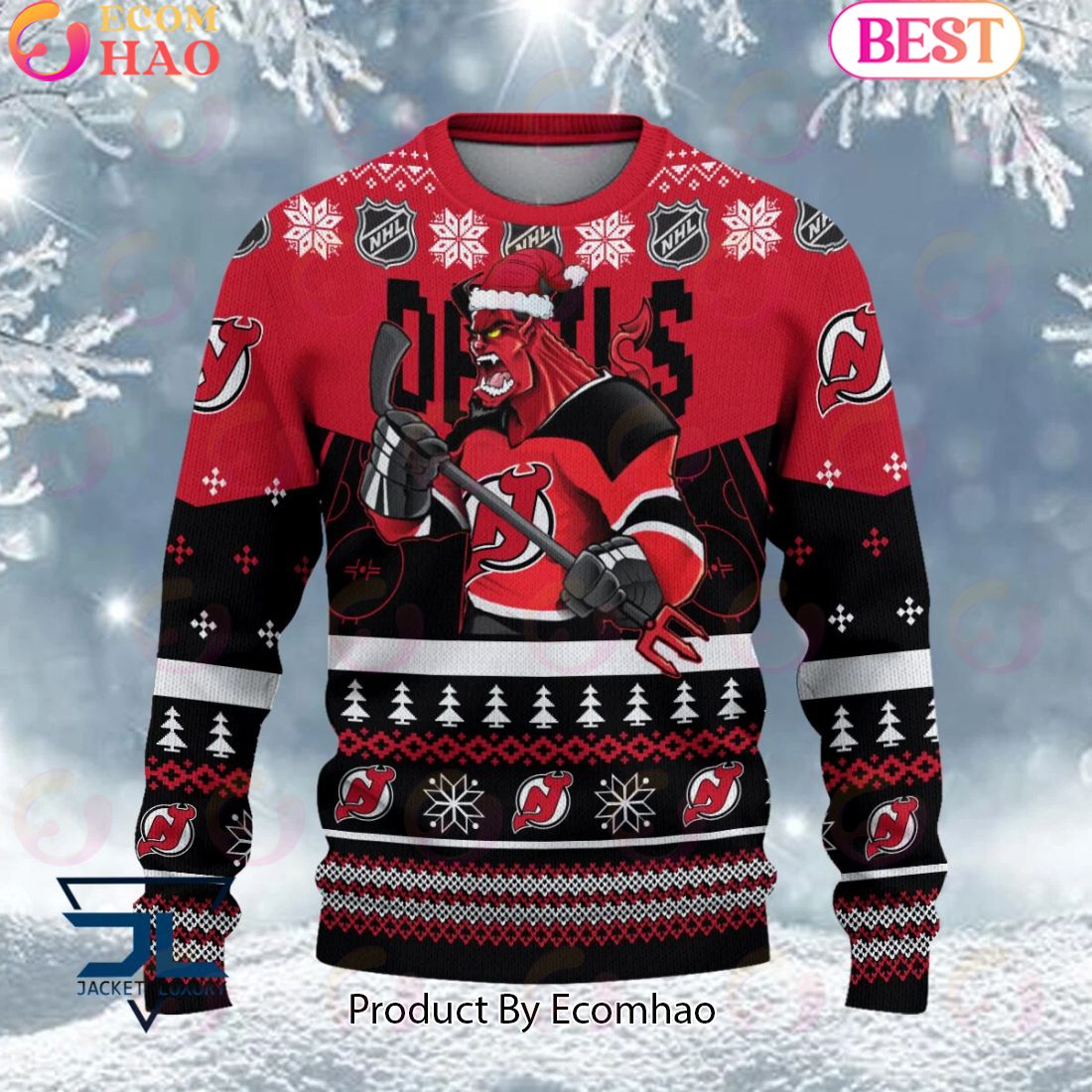 NHL New Jersey Devils Angry Mascot Design Ugly Sweater