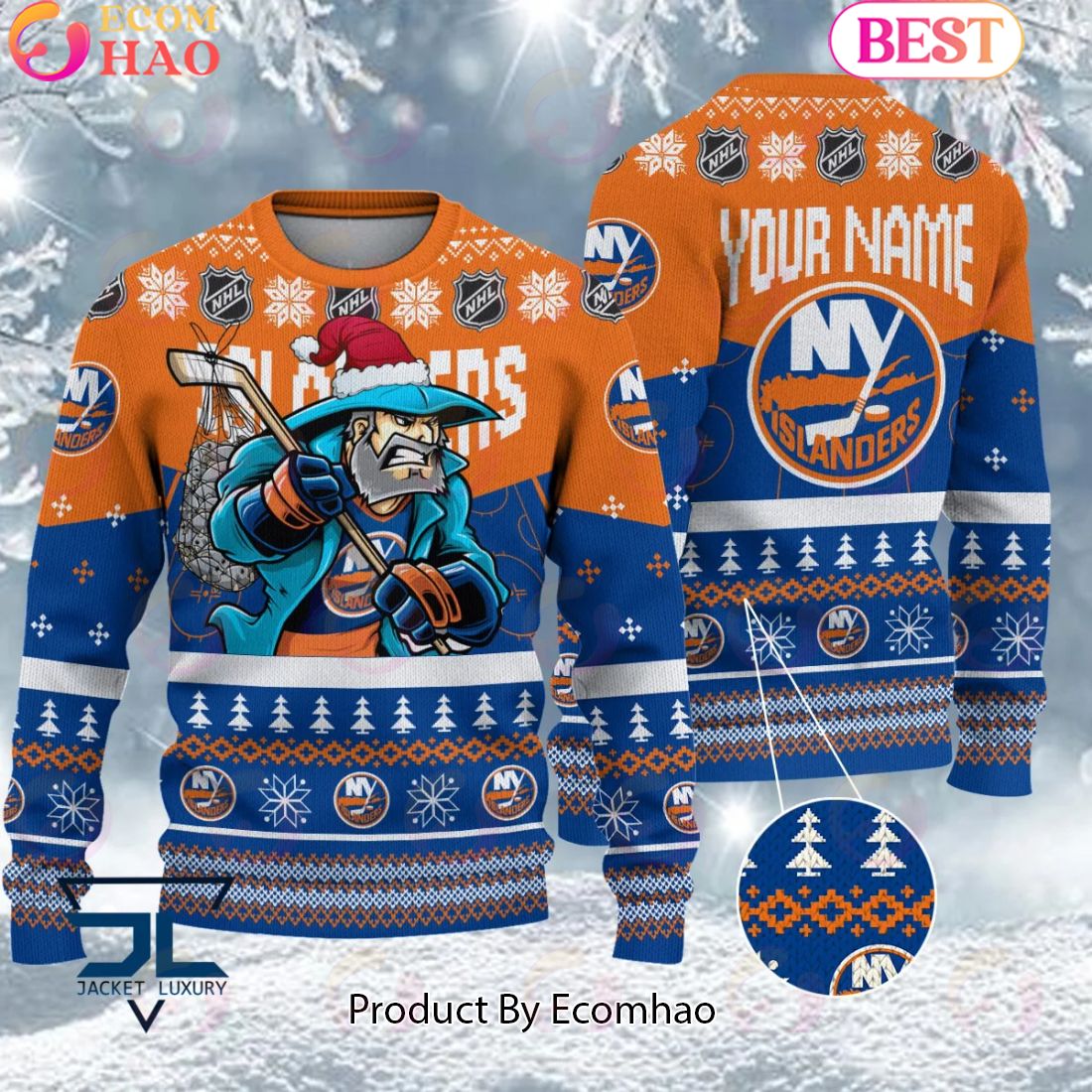 NHL New York Islanders Angry Mascot Design Ugly Sweater