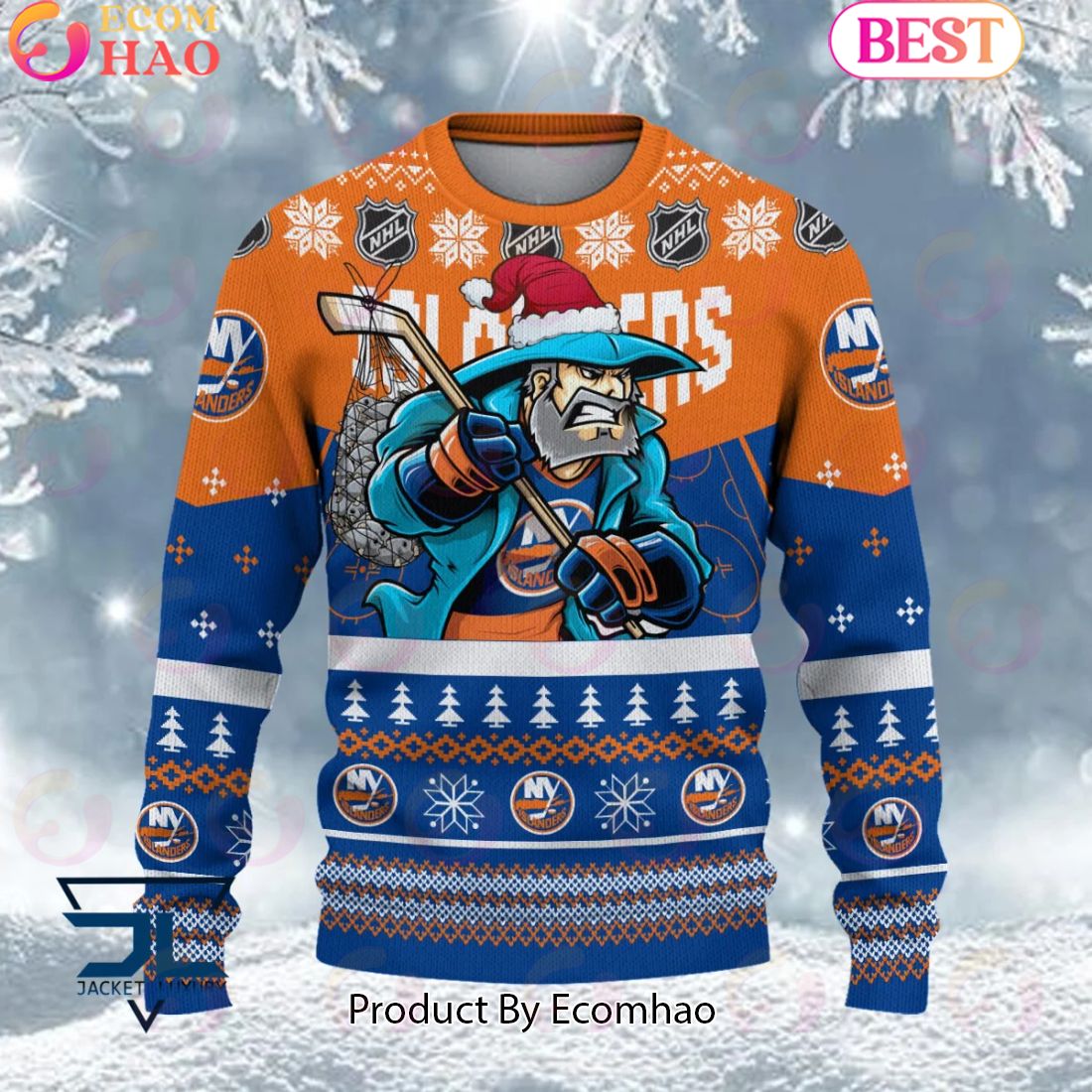 NHL New York Islanders Angry Mascot Design Ugly Sweater