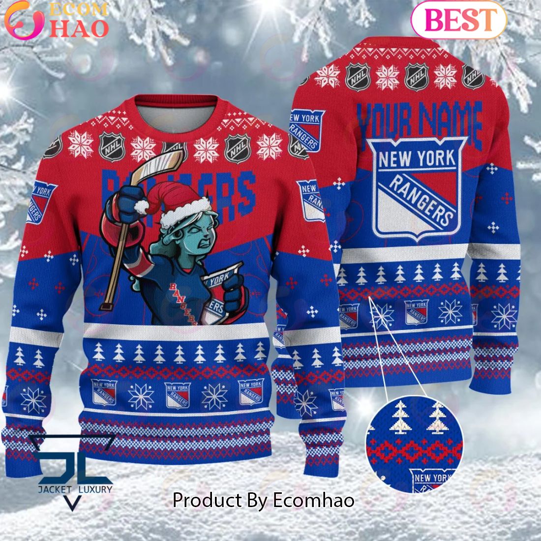 NHL New York Rangers Angry Mascot Design Ugly Sweater