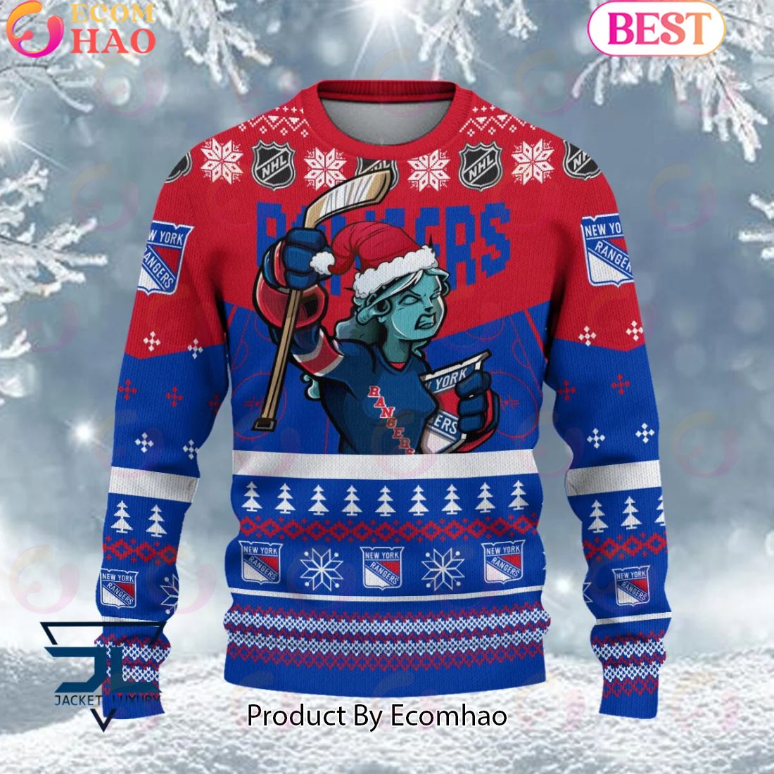 NHL New York Rangers Angry Mascot Design Ugly Sweater