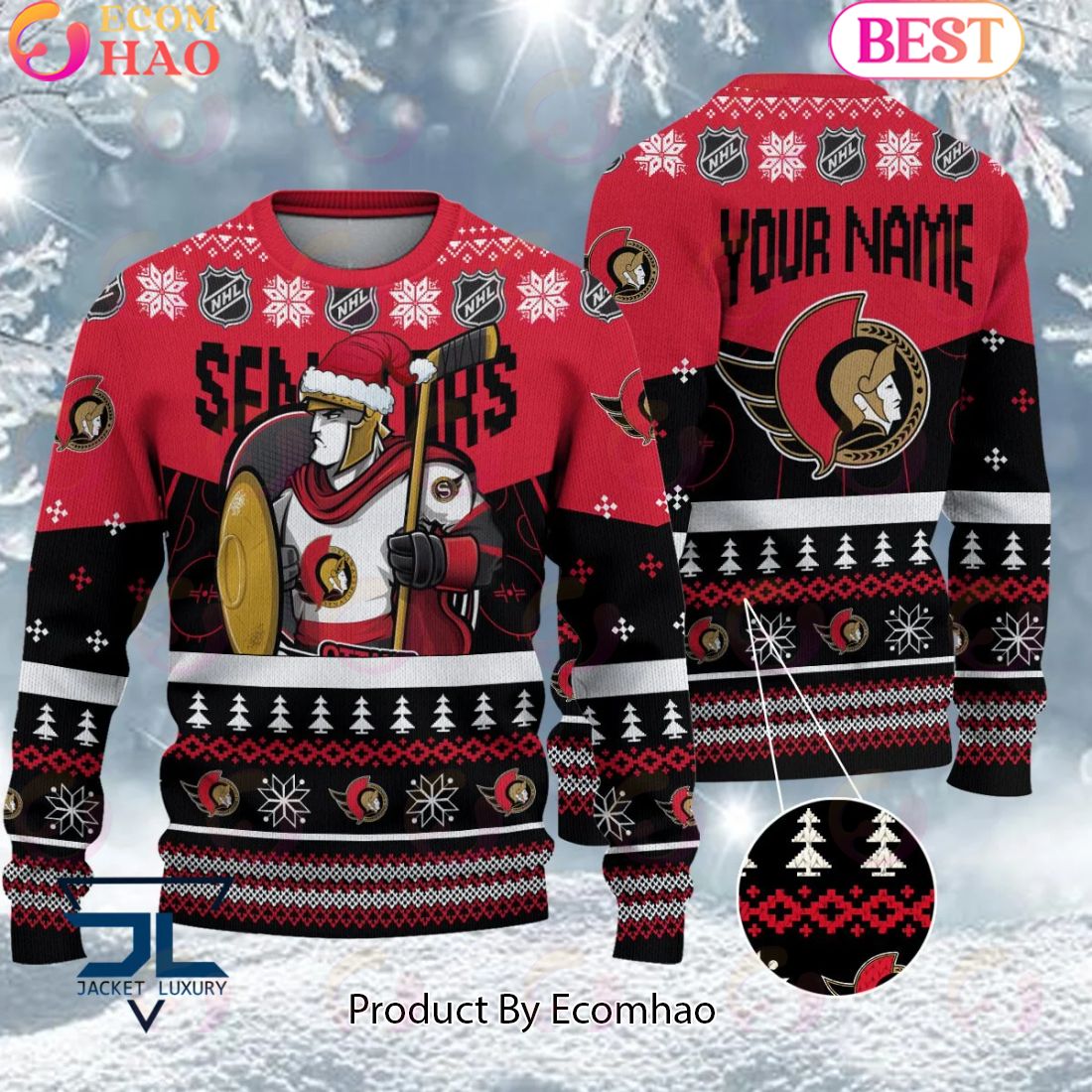 NHL Ottawa Senators Angry Mascot Design Ugly Sweater