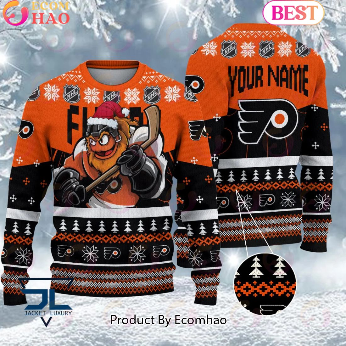 NHL Philadelphia Flyers Angry Mascot Design Ugly Sweater