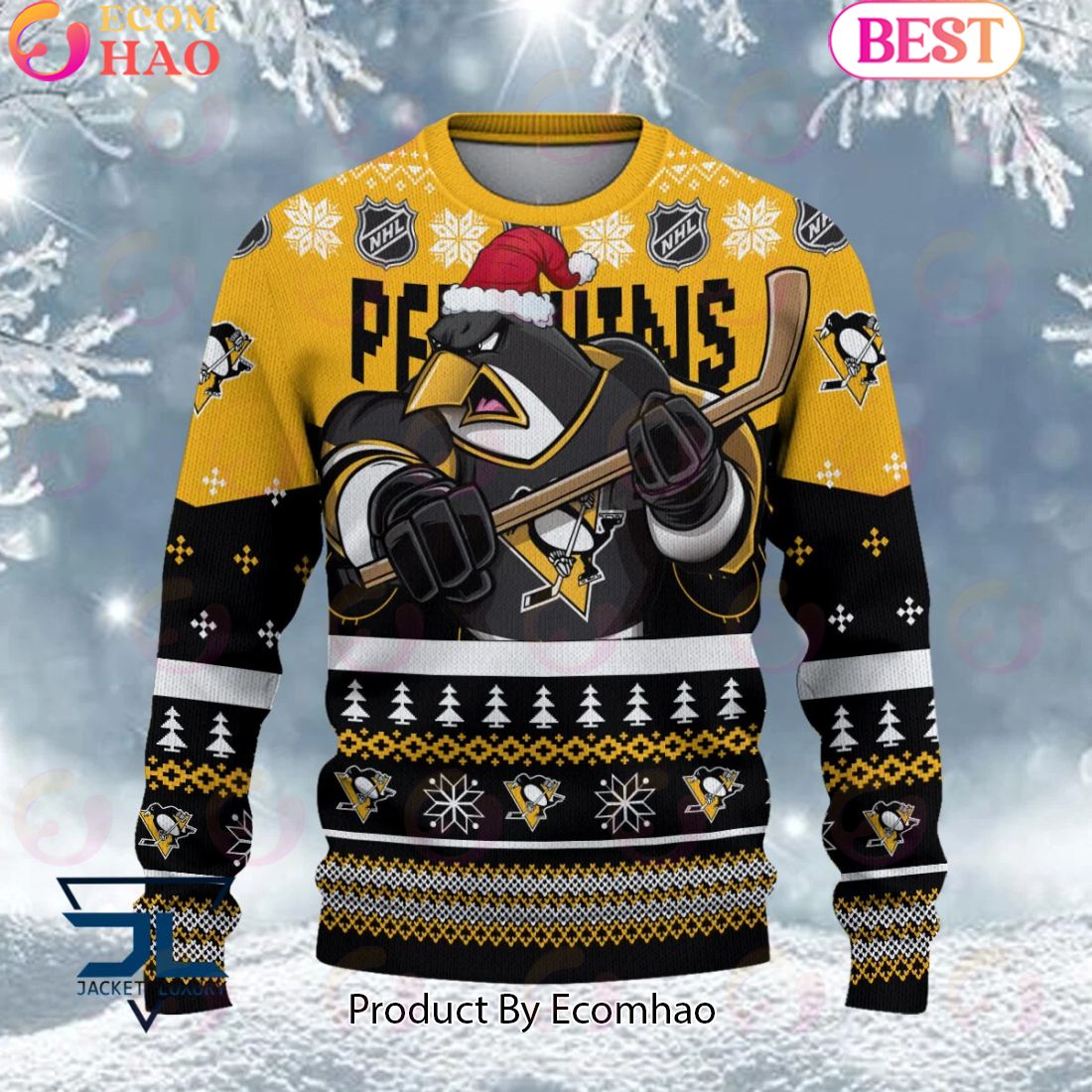 NHL Pittsburgh Penguins Angry Mascot Design Ugly Sweater