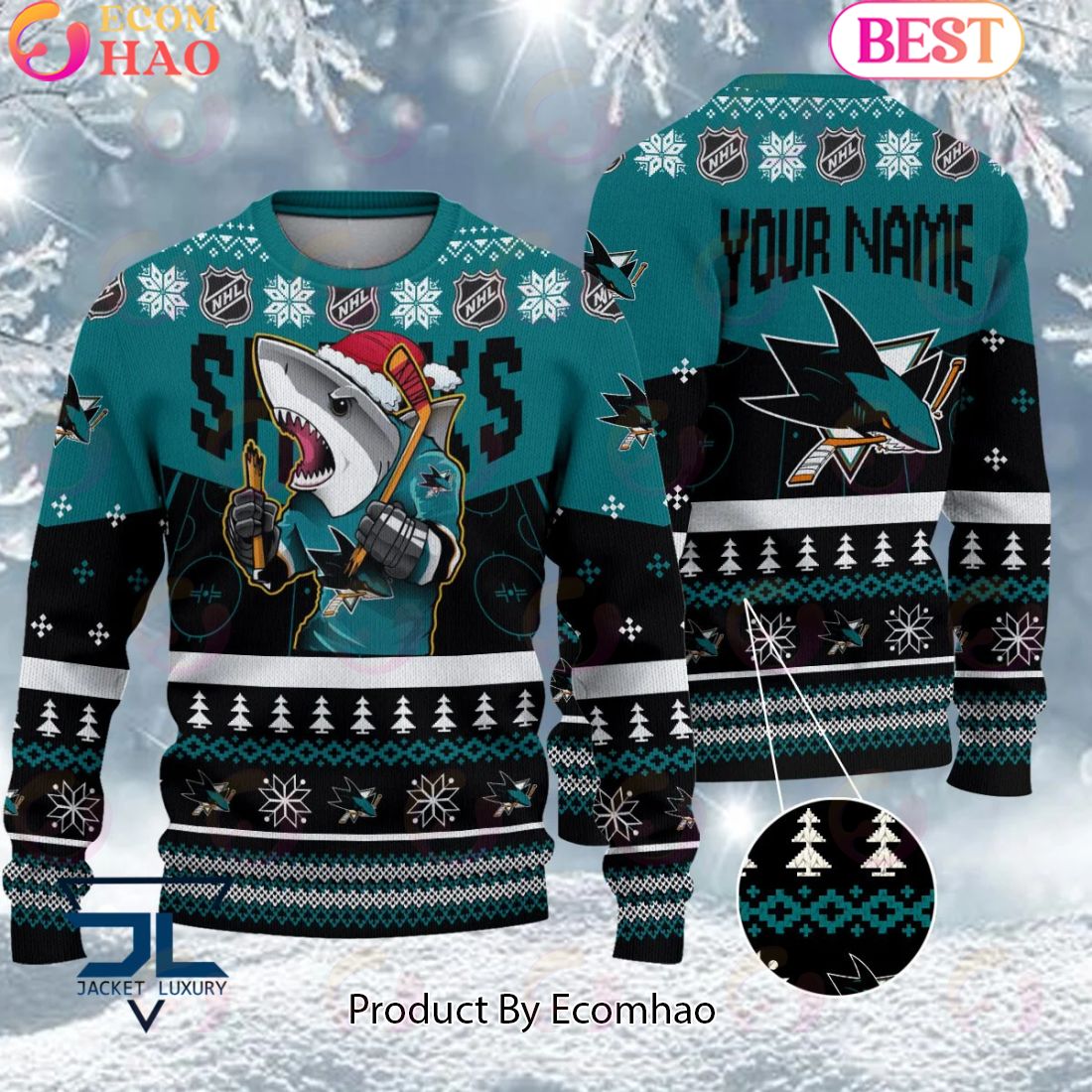 NHL San Jose Sharks Angry Mascot Design Ugly Sweater