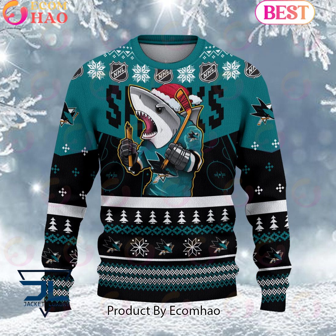 NHL San Jose Sharks Angry Mascot Design Ugly Sweater