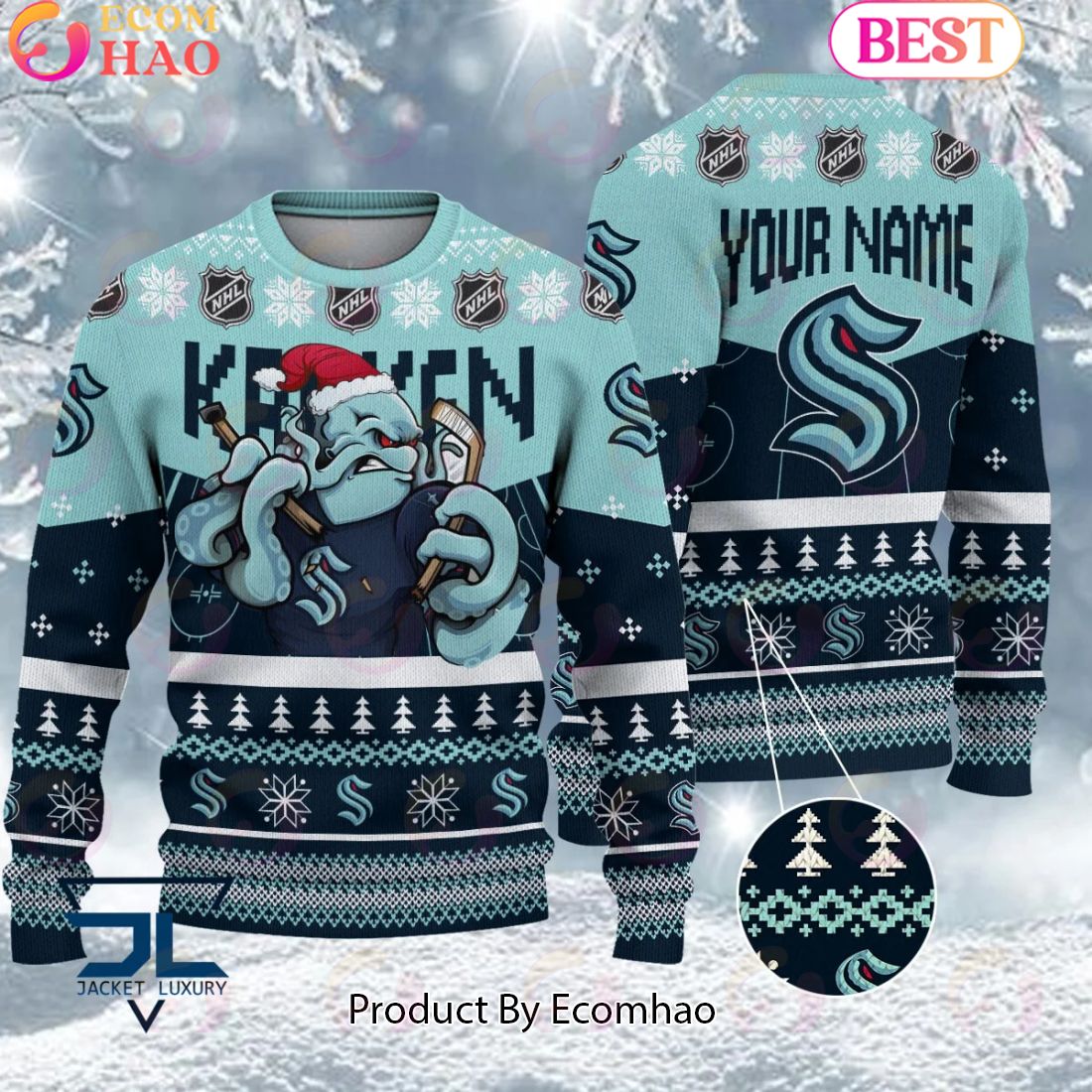 NHL Seattle Kraken Angry Mascot Design Ugly Sweater