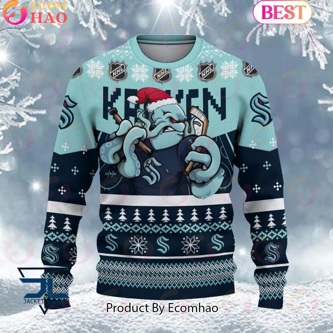 NHL Seattle Kraken Angry Mascot Design Ugly Sweater