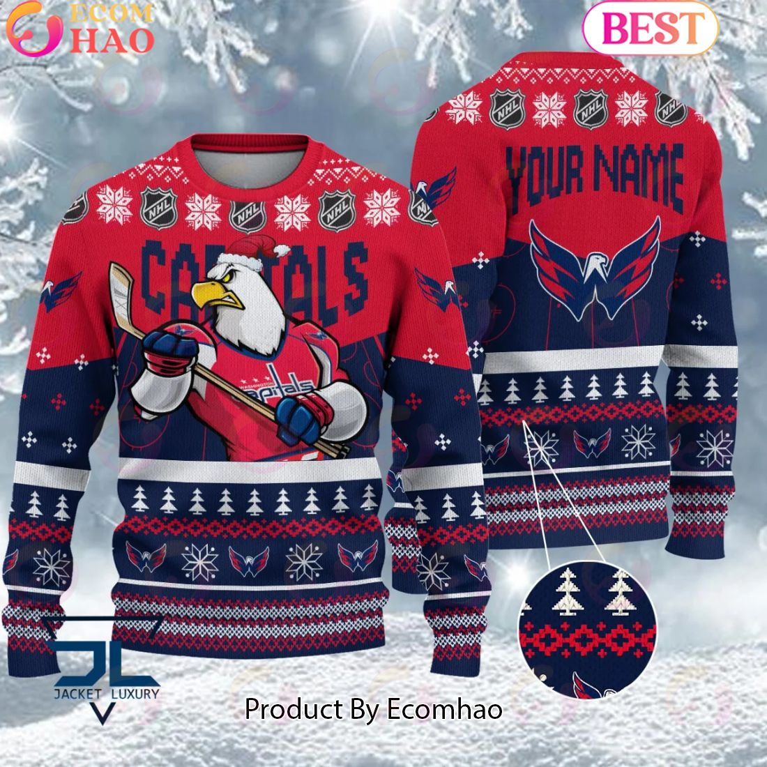 NHL Washington Capitals Angry Mascot Design Ugly Sweater