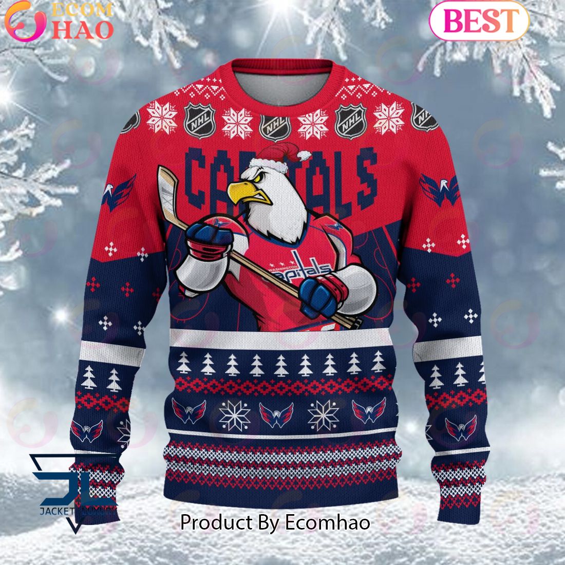 NHL Washington Capitals Angry Mascot Design Ugly Sweater