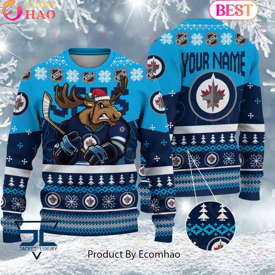 NHL Winnipeg Jets Angry Mascot Design Ugly Sweater