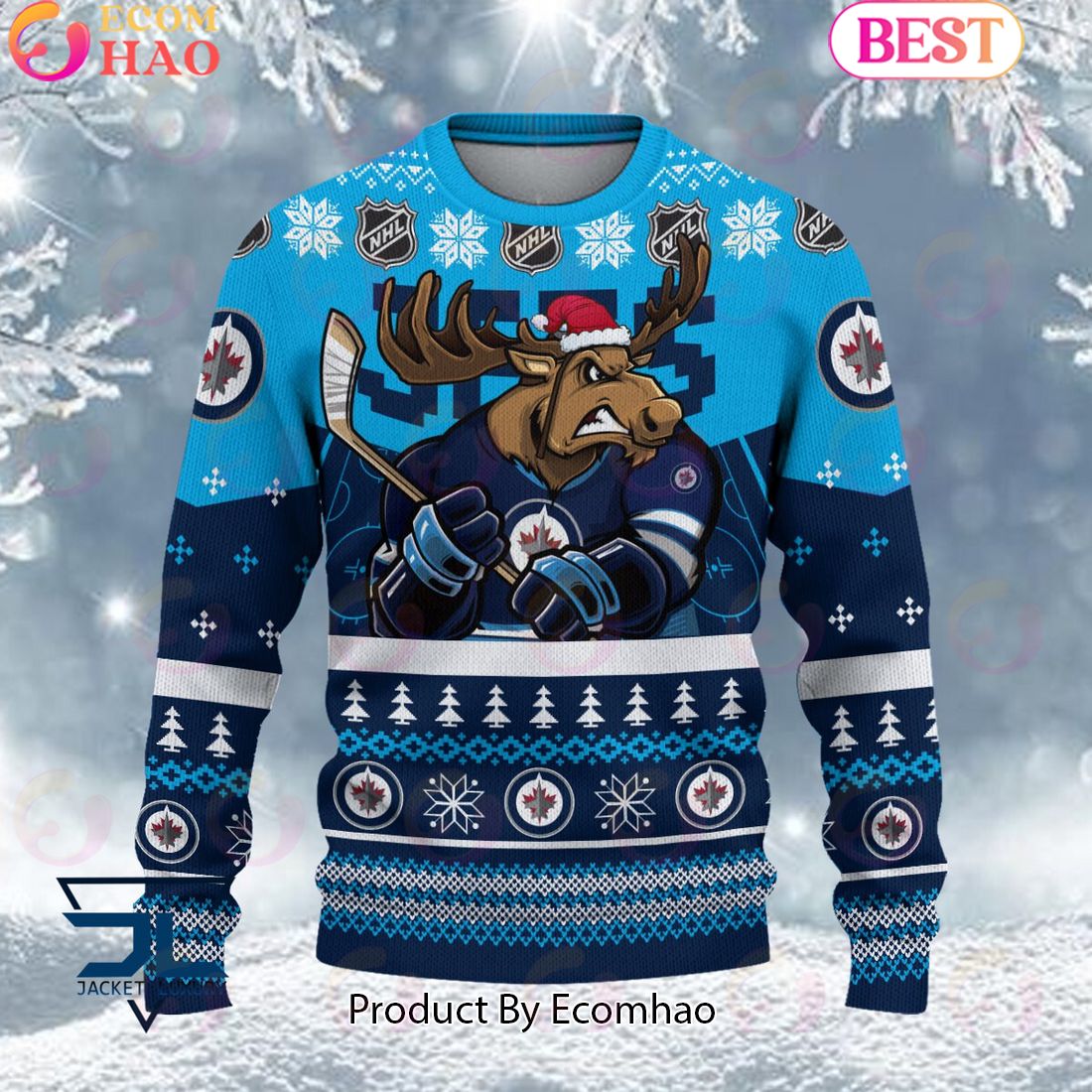 NHL Winnipeg Jets Angry Mascot Design Ugly Sweater