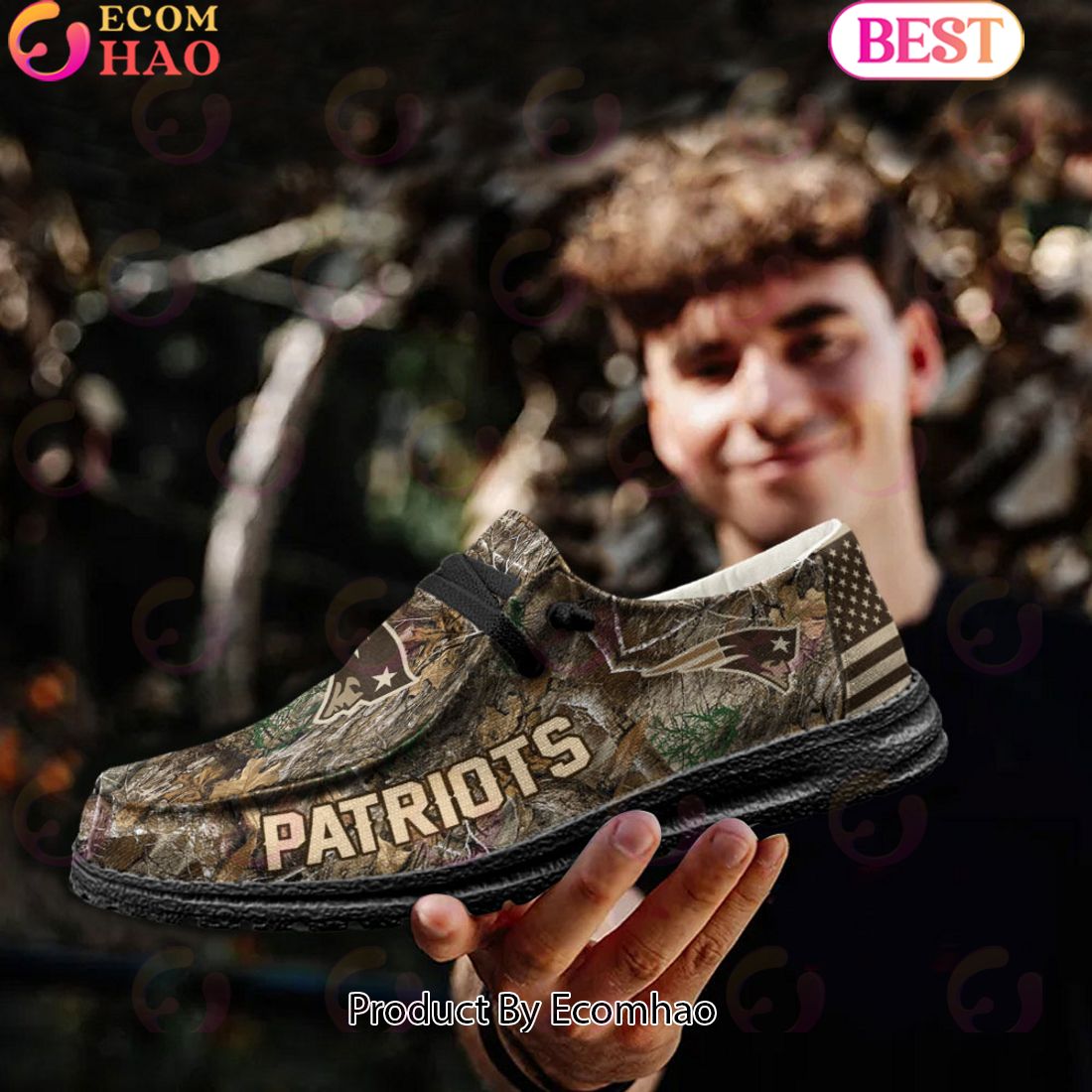 NFL New England Patriots Camo Hunting Hey Dude Shoes Football