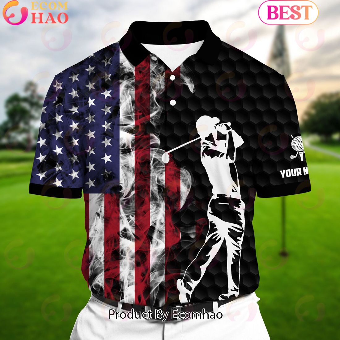 Ecomhao Black Pride Premium Cool American Skull Golf Polo Shirts Multicolored Custom Name Polo