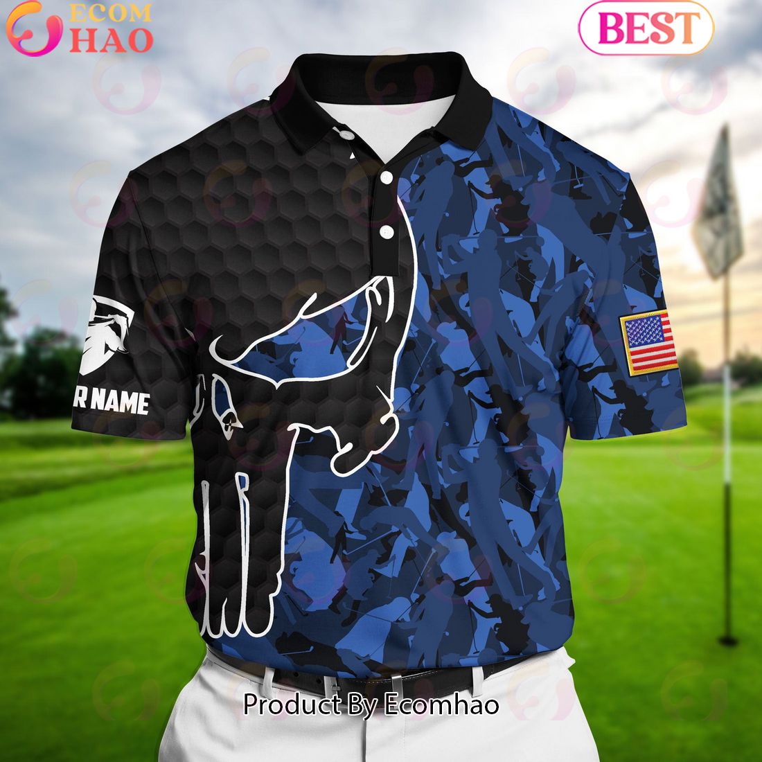 Ecomhao Blue Pride Best Crazy Skull Golf Polo Shirts Multicolored Custom Name Polo