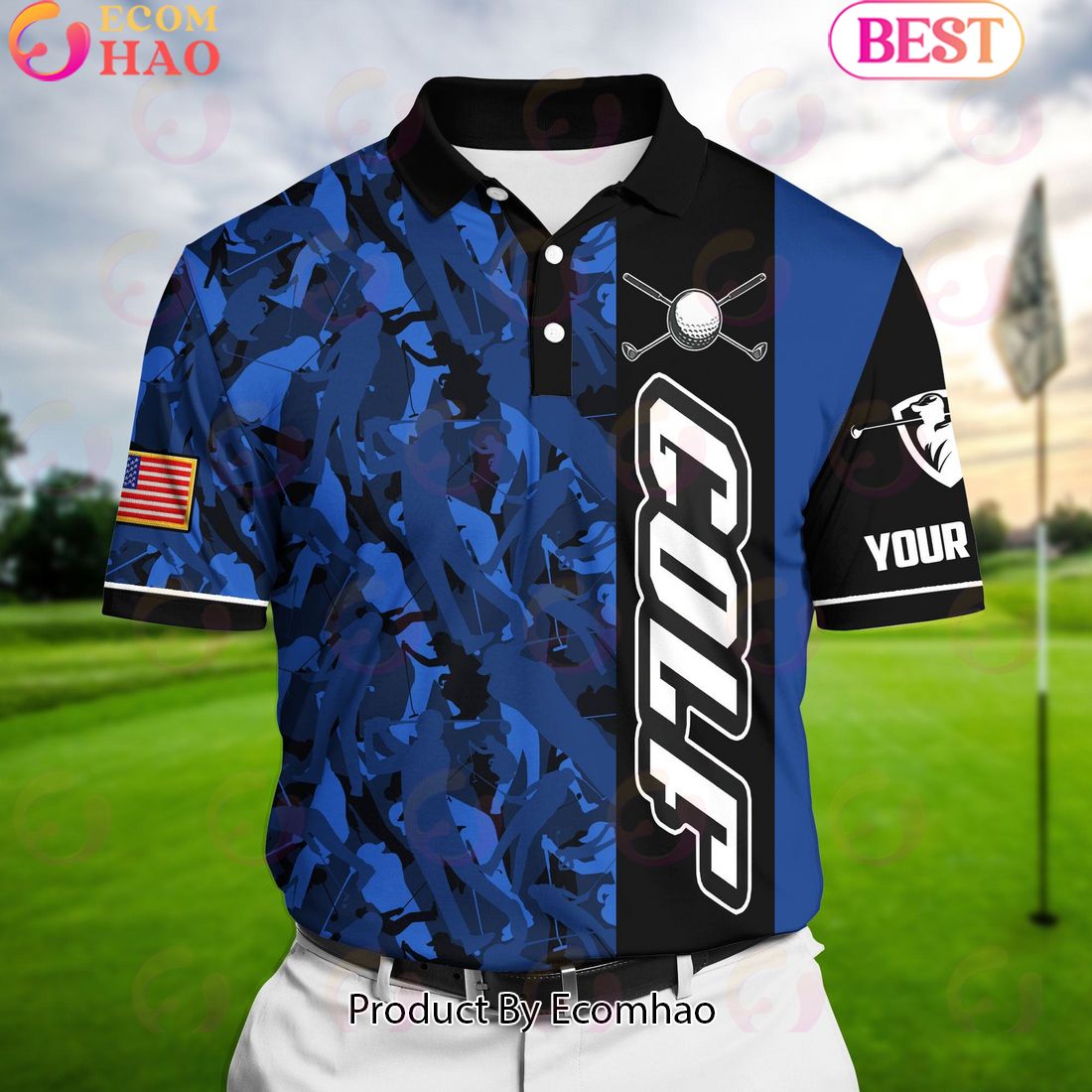 Ecomhao Black Pride Premium Cool American Skull Golf Polo Shirts Multicolored Custom Name Polo