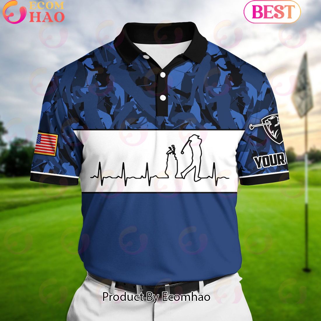 Ecomhao Black Pride Premium Smoke US Flag Cool Golf Polo Shirts Multicolor Custom Name Polo