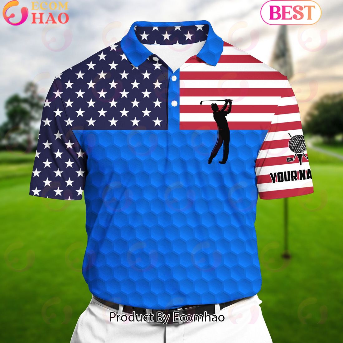 Ecomhao Blue Pride Premium Coolest Golf Club And Ball, Golf Polo Shirts Multicolor Custom Name Polo