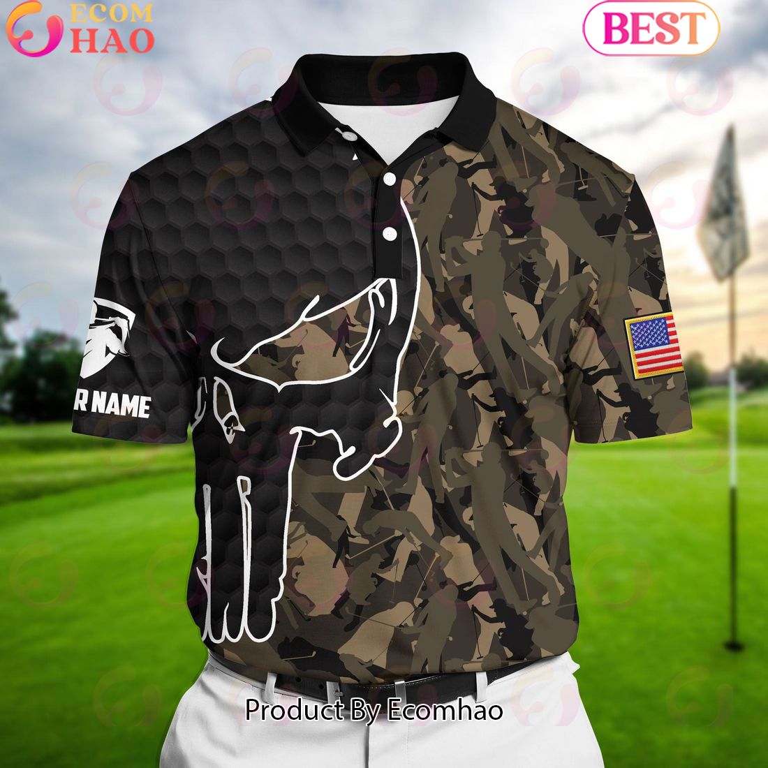 Ecomhao Blue Pride Premium Coolest Golf Club And Ball, Golf Polo Shirts Multicolor Custom Name Polo