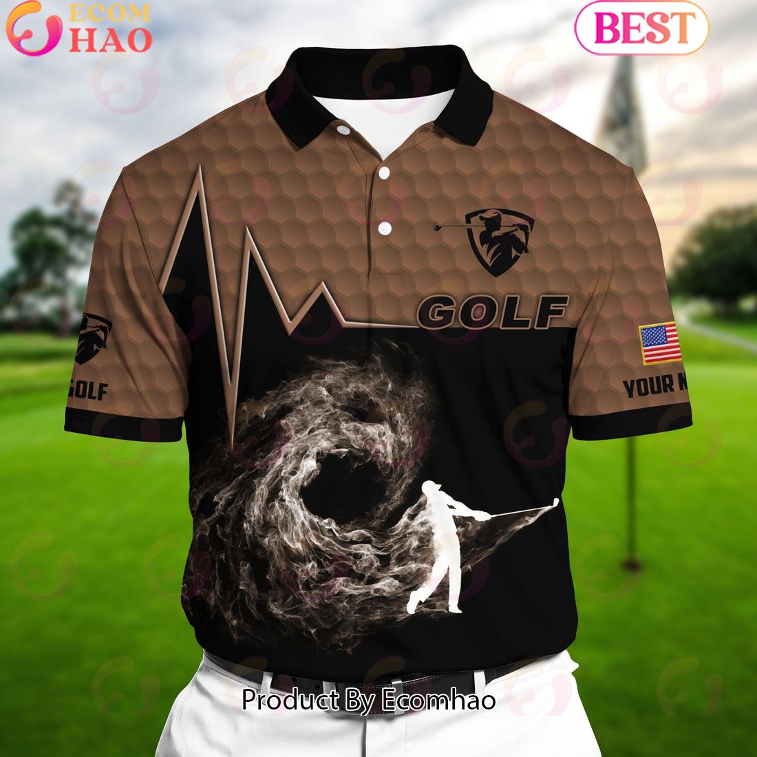 Ecomhao Brown Pride Premium Golfer On The Dark Golf Polo Shirts Multicolor Custom Name Polo