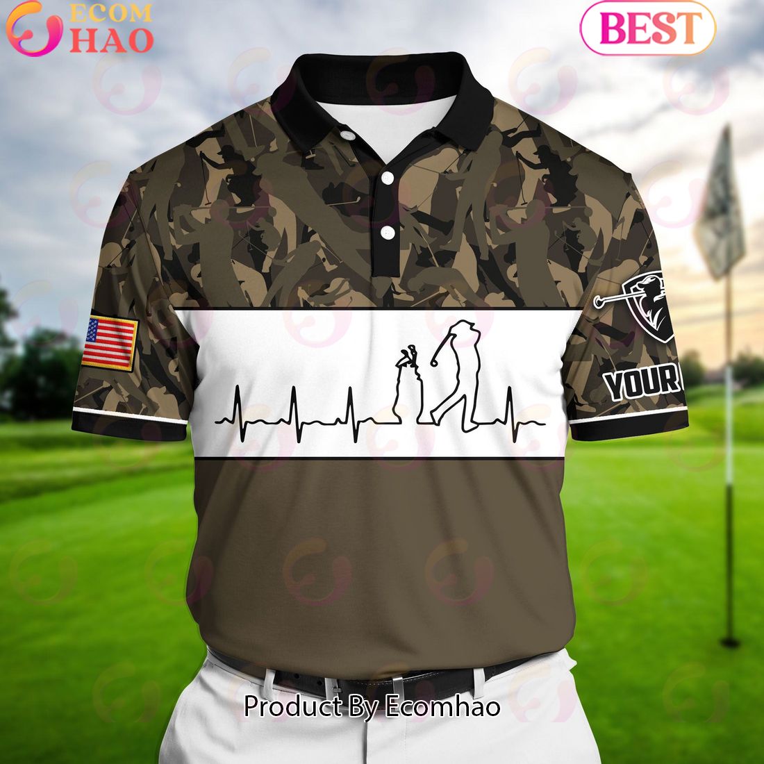 Ecomhao Brown Pride Premium Unique Golf Heart Beat Golf Polo Shirts Multicolored Custom Name Polo