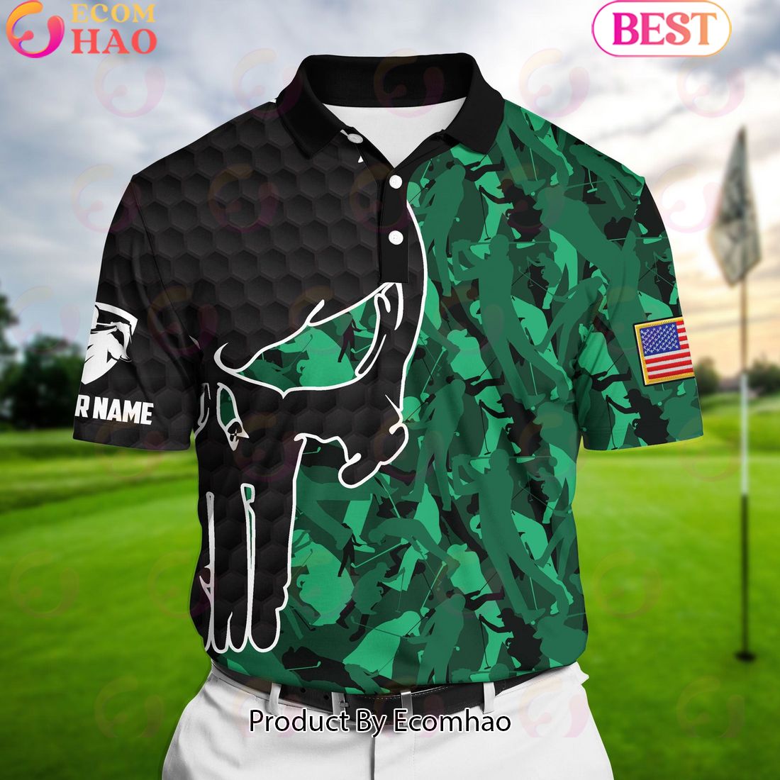 Ecomhao Green Pride Best Crazy Skull Golf Polo Shirts Multicolored Custom Name Polo