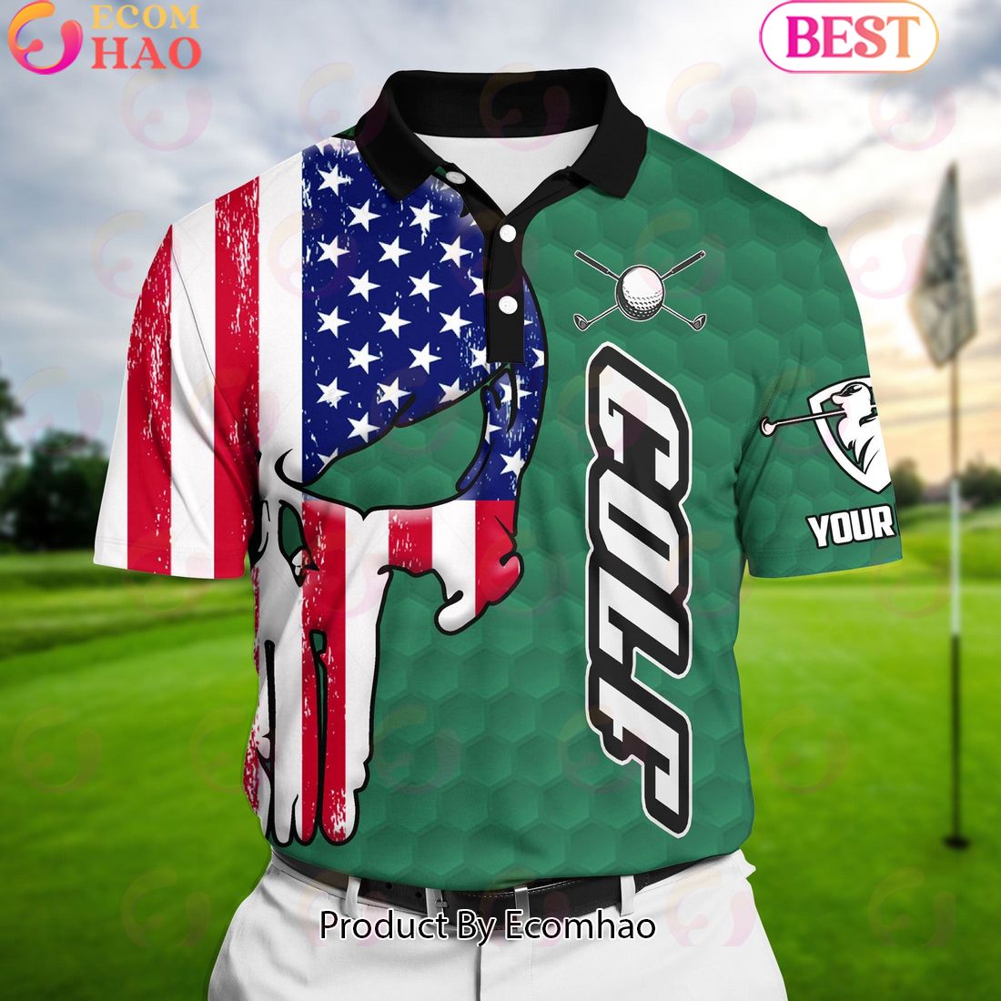 Ecomhao Green Pride Premium Smoke US Flag Cool Golf Polo Shirts Multicolor Custom Name Polo