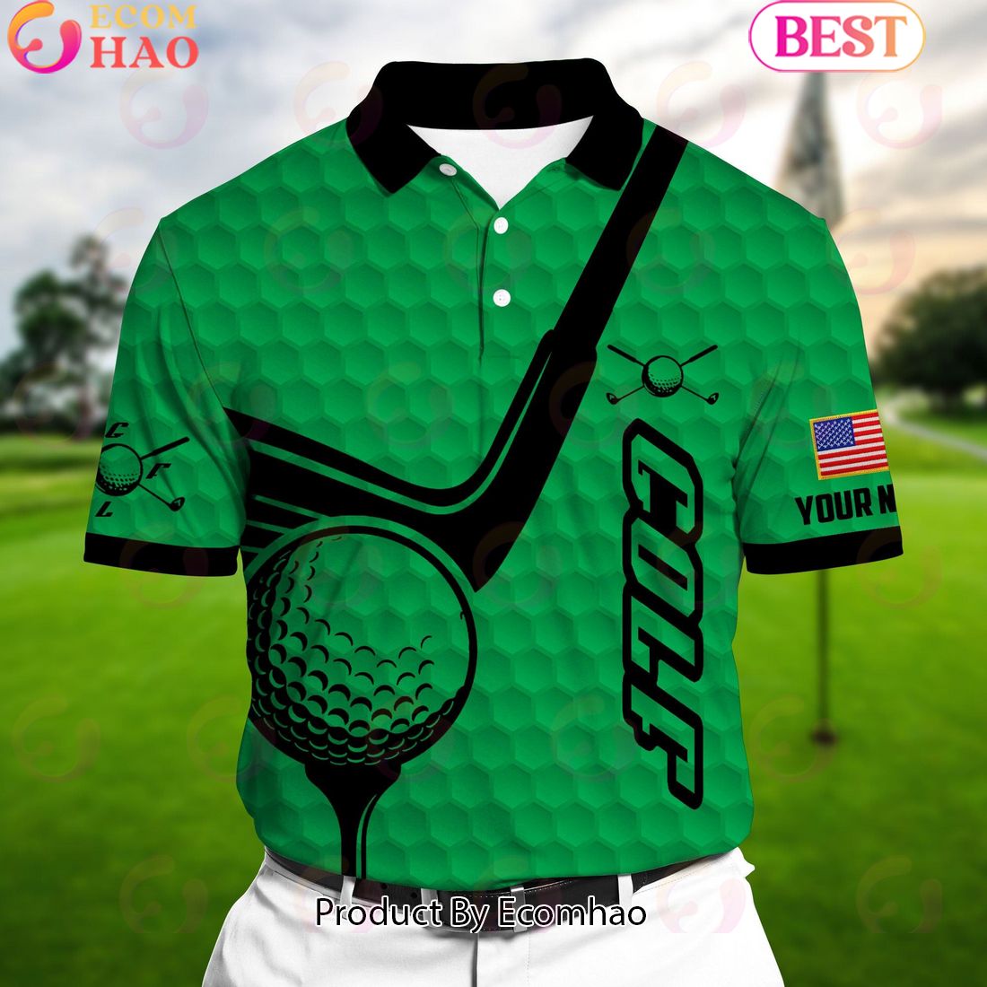 Ecomhao Green Pride Premium Coolest Golf Club And Ball, Golf Polo Shirts Multicolor Custom Name Polo