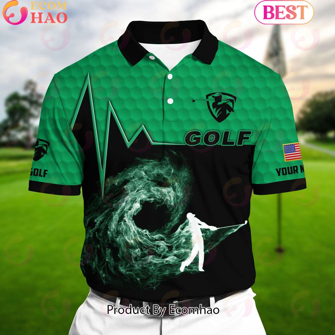 Ecomhao Green Pride Premium Golfer On The Dark Golf Polo Shirts Multicolor Custom Name Polo