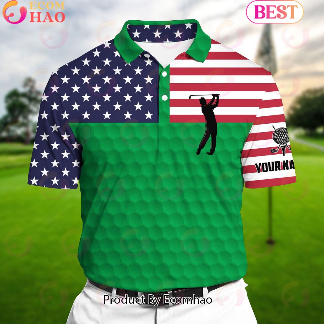 Ecomhao Green Pride Premium Smoke US Flag Cool Golf Polo Shirts Multicolor Custom Name Polo