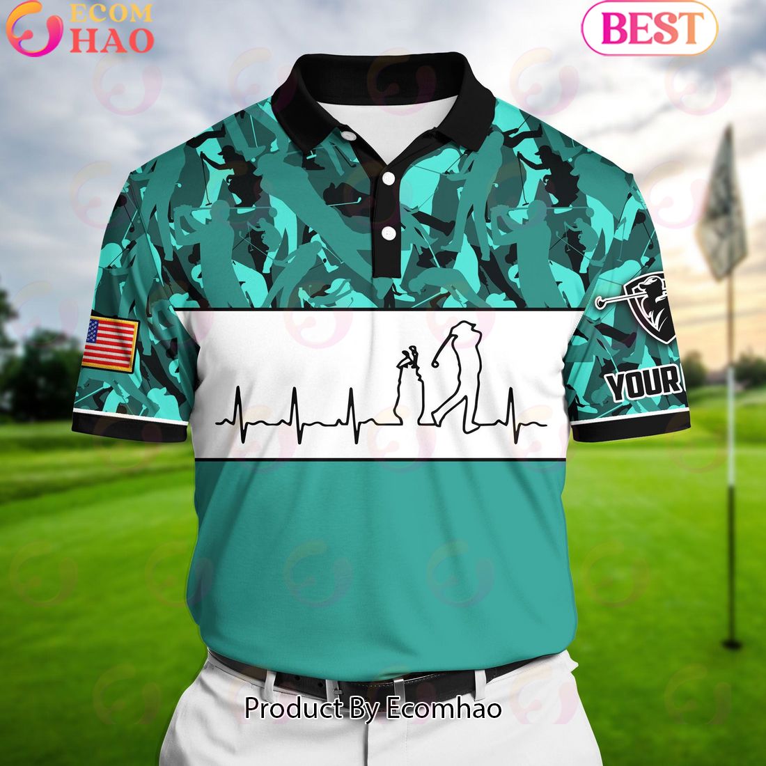 Ecomhao Light Blue Pride Premium Unique Golf Heart Beat Golf Polo Shirts Multicolored Custom Name Polo