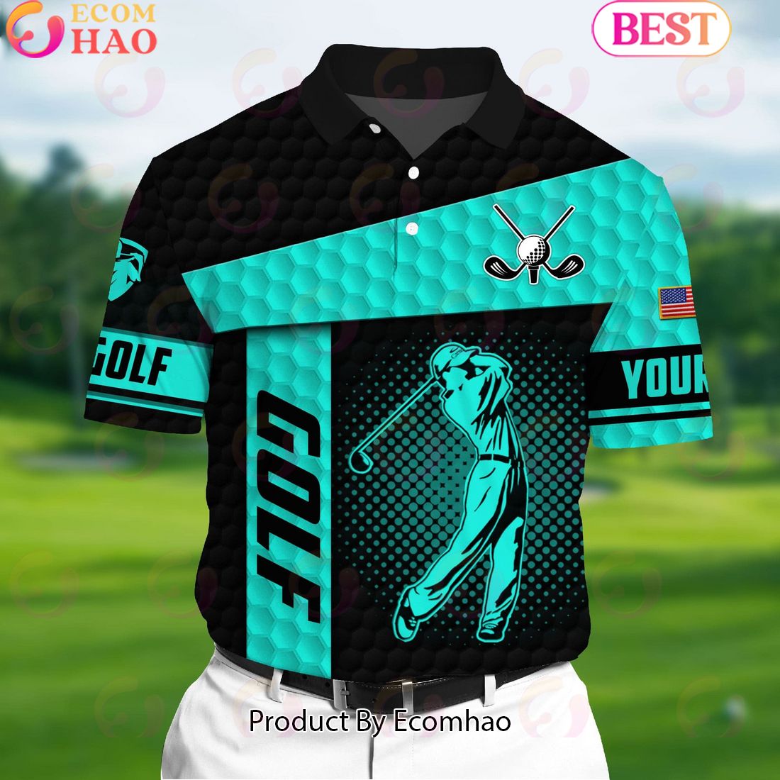 Ecomhao Orange Pride Premium Cool American Flag Golf Polo Shirts Multicolored Custom Name Polo