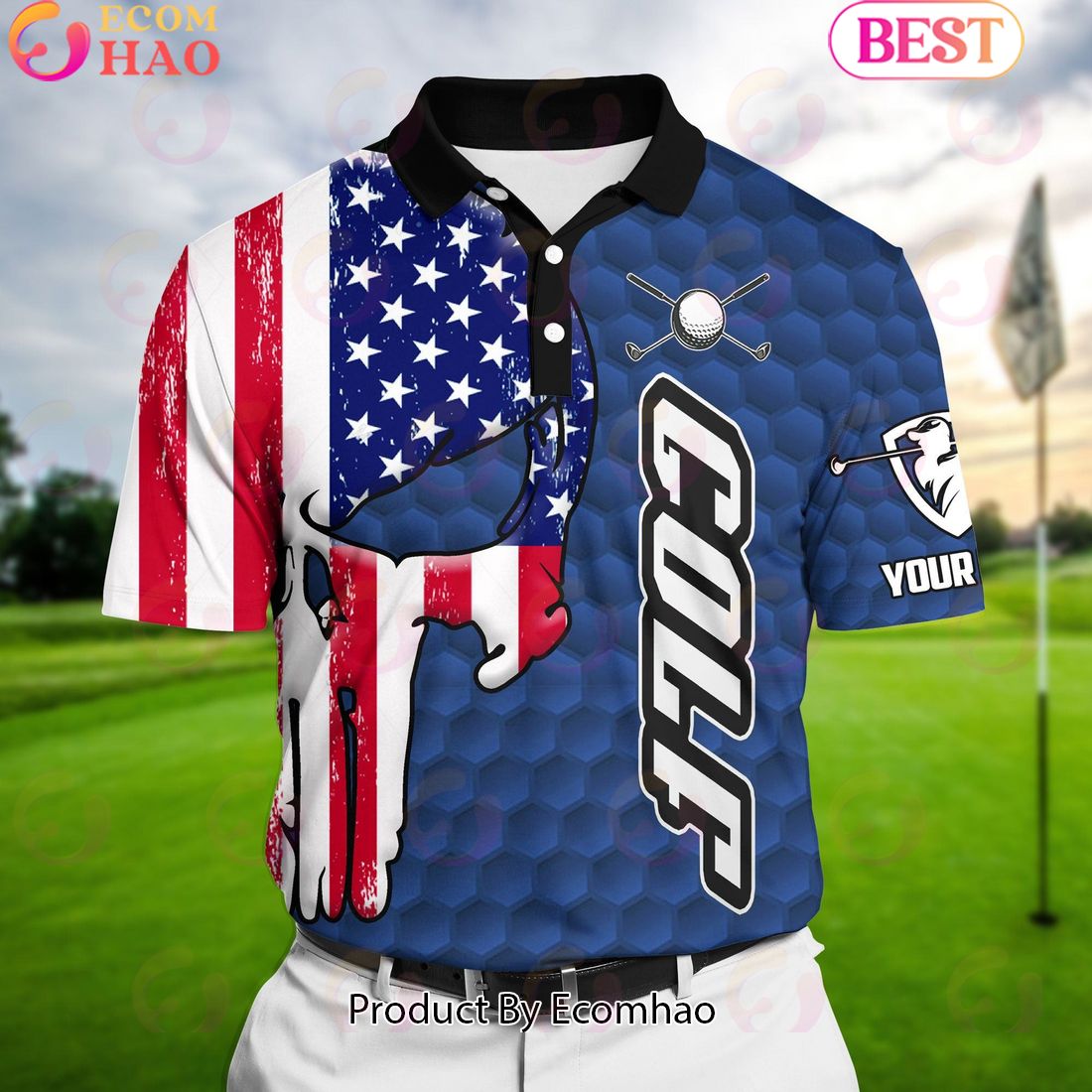 Ecomhao Navy Pride Premium Cool American Skull Golf Polo Shirts Multicolored Custom Name Polo