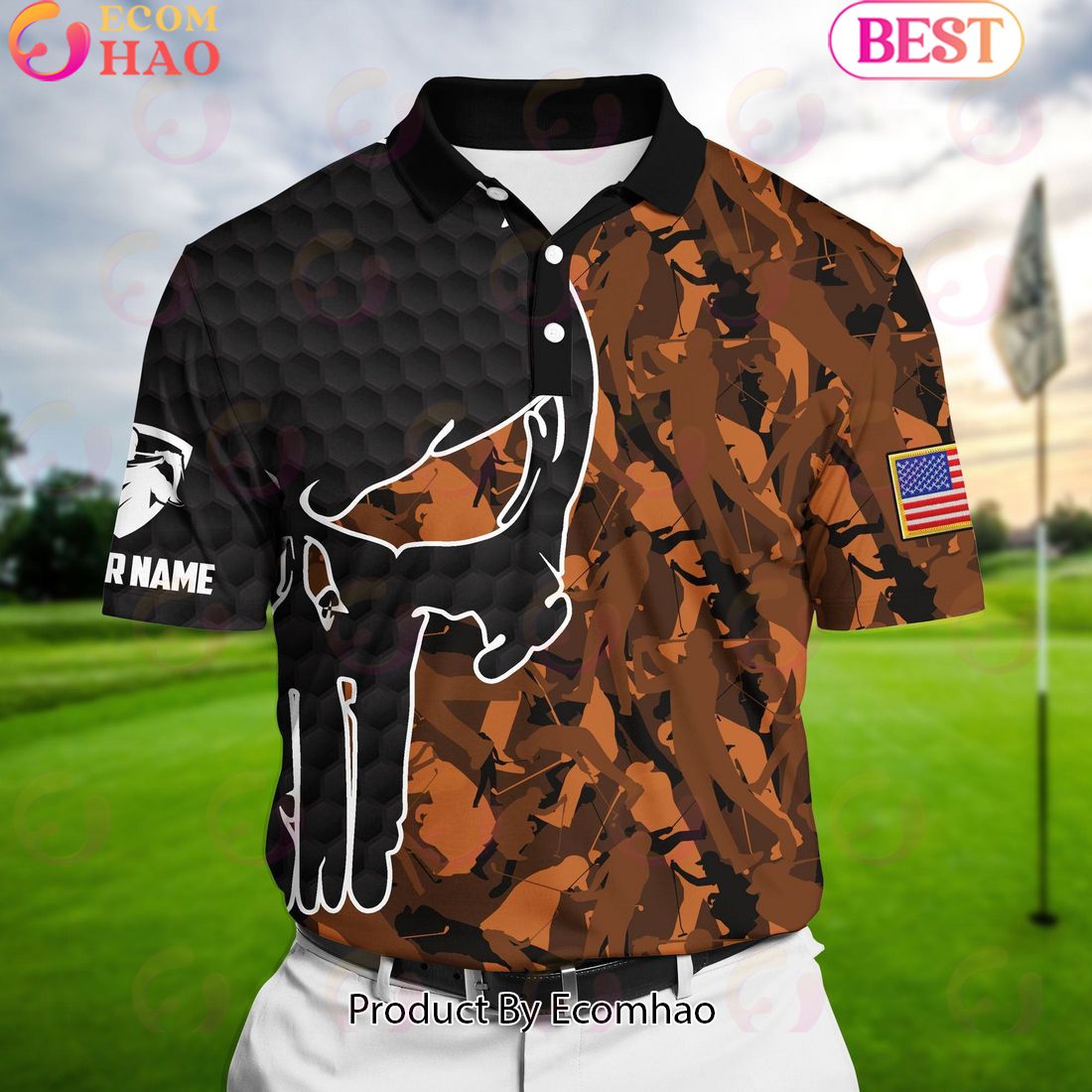 Ecomhao Orange Pride Best Crazy Skull Golf Polo Shirts Multicolored Custom Name Polo