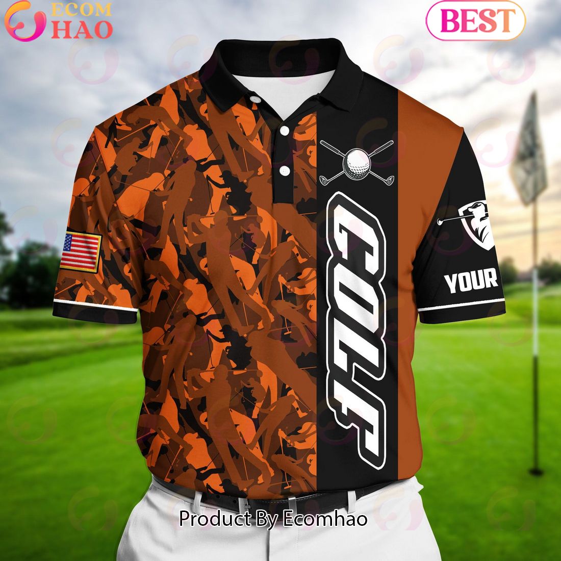 Ecomhao Orange Pride Premium Unique Golf Heart Beat Golf Polo Shirts Multicolored Custom Name Polo