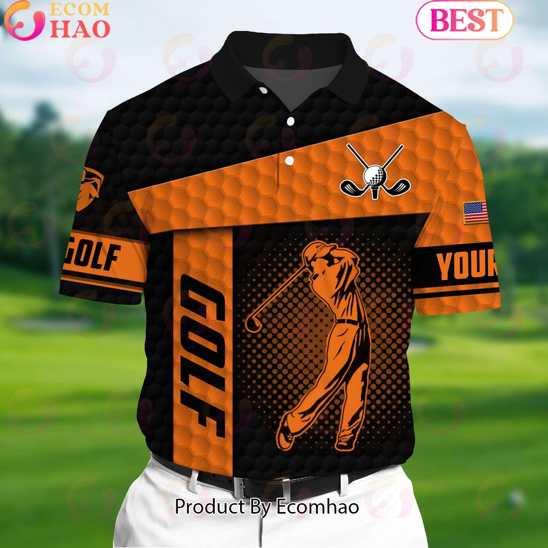 Ecomhao Orange Pride Premium Unique Golf Polo 3D For Lovers Multicolor Custom Name Polo