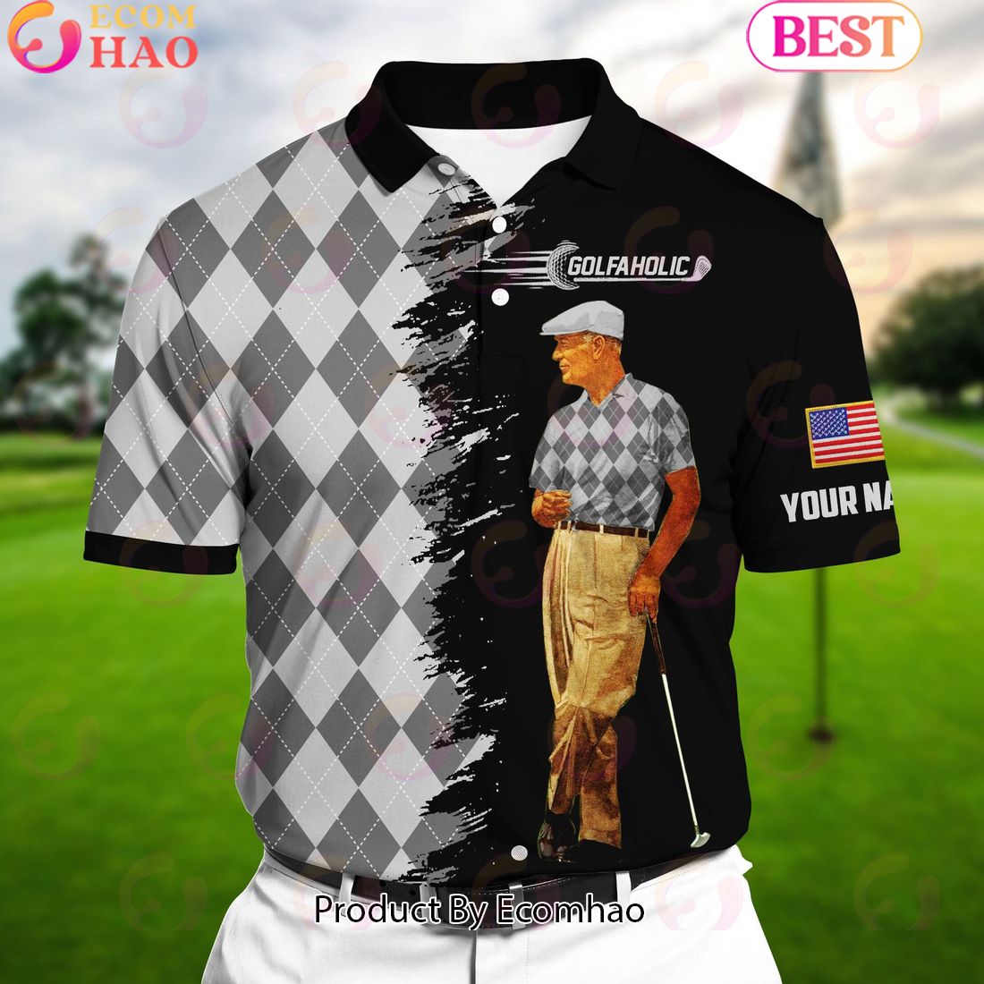 Ecomhao Pride Premium Golfaholic Old Man, Golf Polo Shirts Multicolored Custom Name