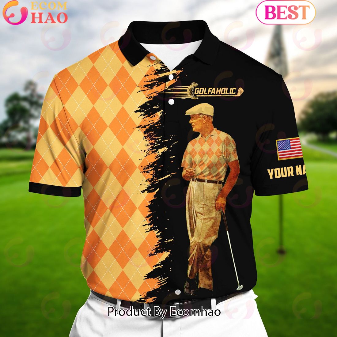 Ecomhao Pride Premium Golfaholic Old Man, Golf Polo Shirts Multicolored Custom Name