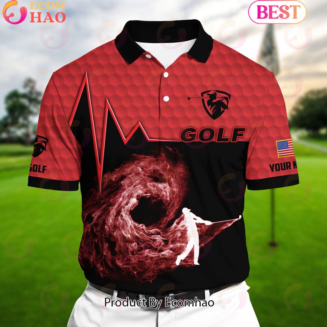 Ecomhao Red Pride Premium Golfer On The Dark Golf Polo Shirts Multicolor Custom Name Polo