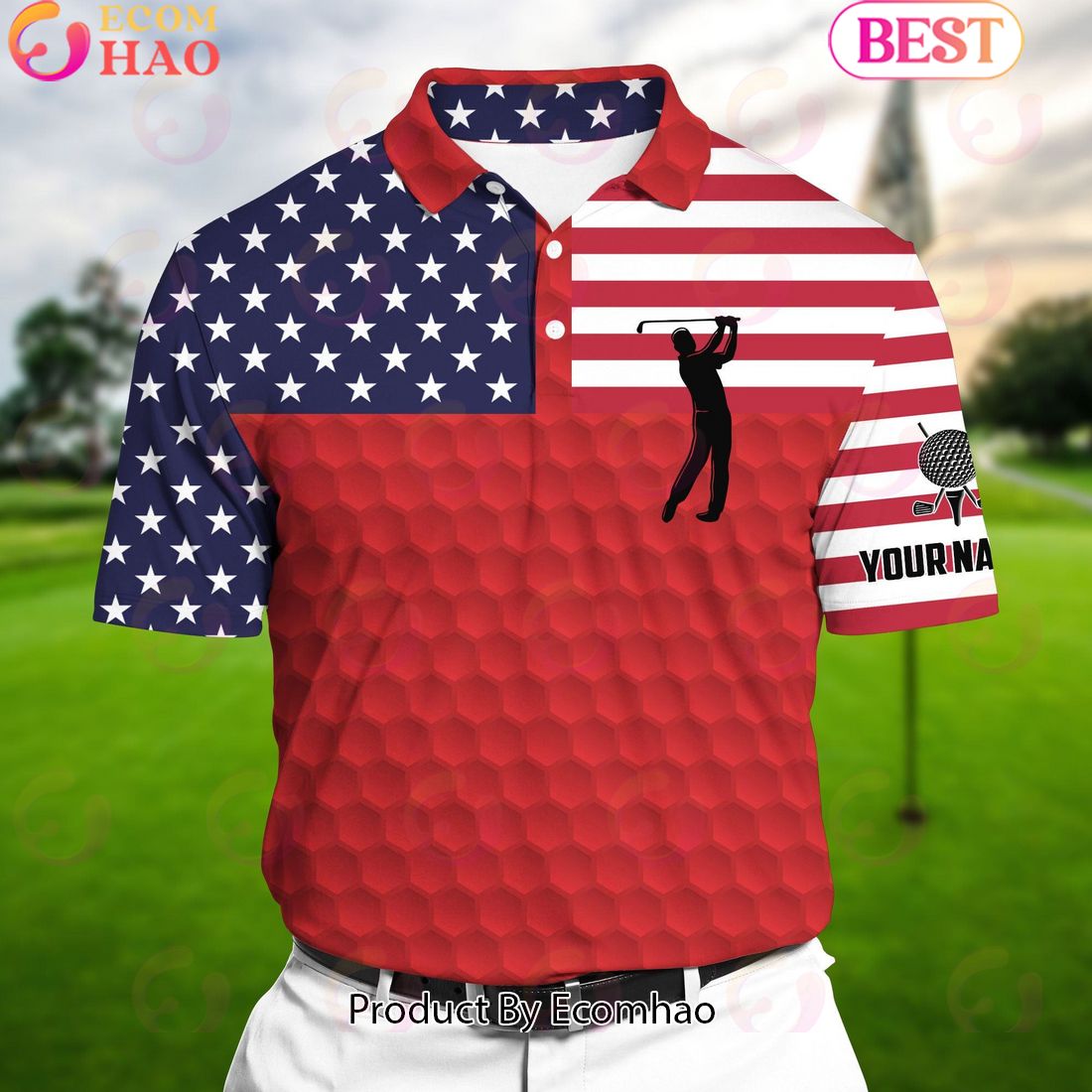 Ecomhao Silver Pride Premium Coolest Golf Club And Ball, Golf Polo Shirts Multicolor Custom Name Polo