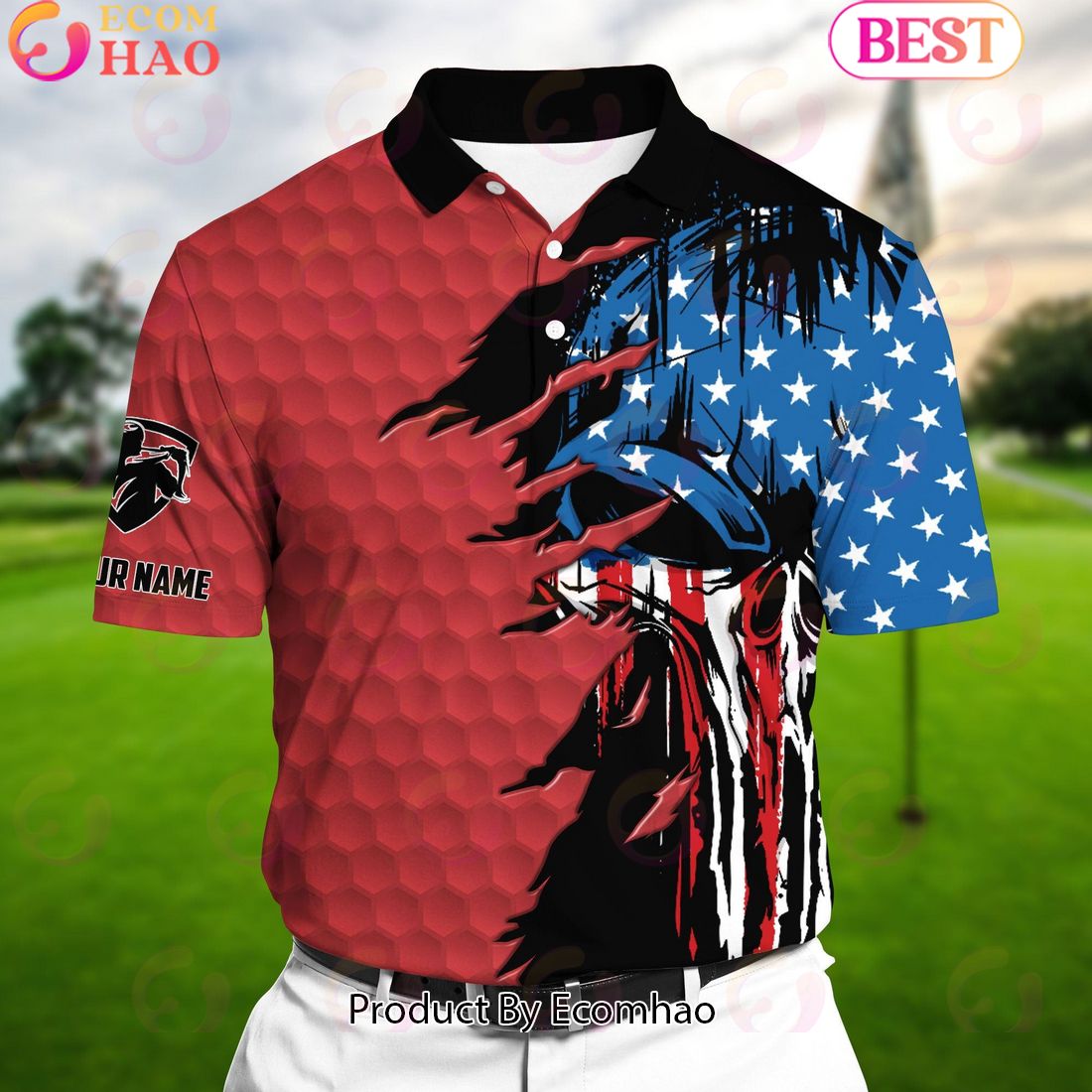 Ecomhao Red Pride The Coolest American Skull, Golf Polo Shirts Multicolor Custom Name Polo