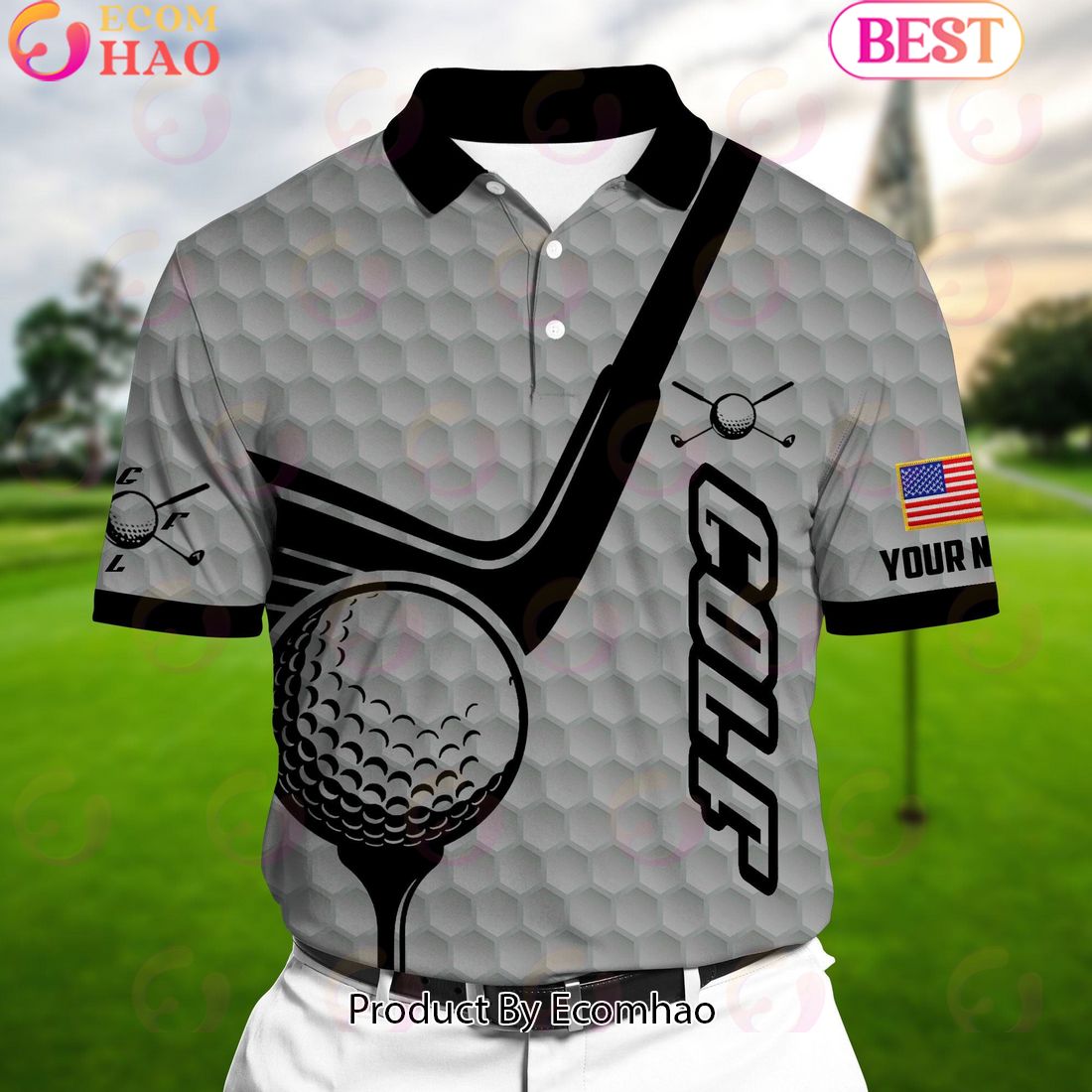 Ecomhao Silver Pride Super Cool American Golf Man, Golf Polo Shirts Multicolor Custom Name Polo